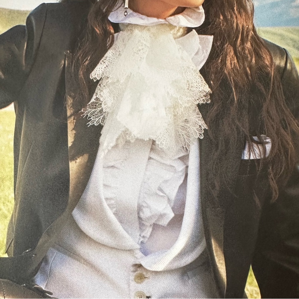 Lauren Ralph Lauren White Cotton Ruffle Front Button Down Shirt - Picture 16 of 16